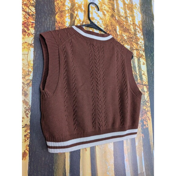Sunday Best Sweater Vest Merino Wool Blend Womens S Sleeveless Cable-Knit  Brown - Picture 8 of 11